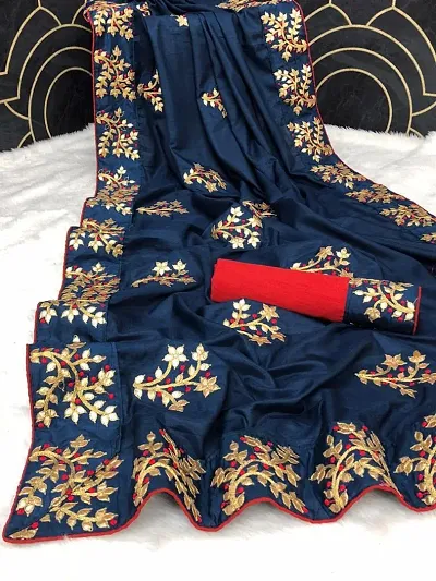 Classic Silk Blend Embroidered Saree with Blouse piece