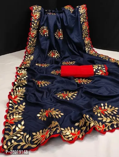 Classic Silk Blend Embroidered Saree with Blouse piece-thumb0