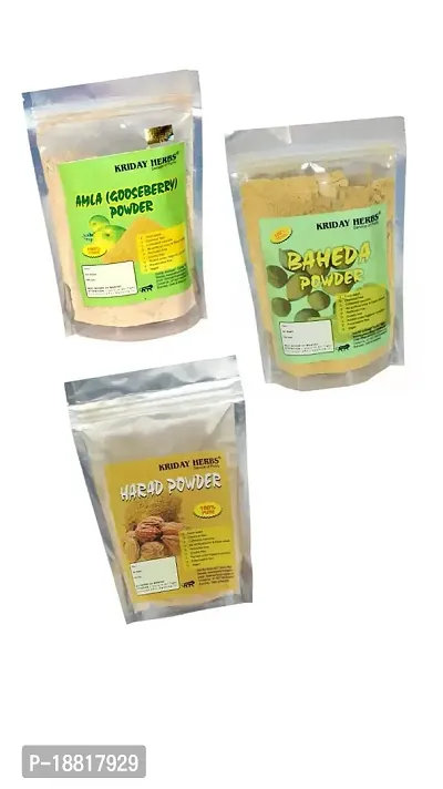 KRIDAY HERBS Pure  Natural, Herbal Powders for Hair Care, Amla Powder 100gm, Harad Powder 100gm and Baheda Powder 100 gm-thumb0