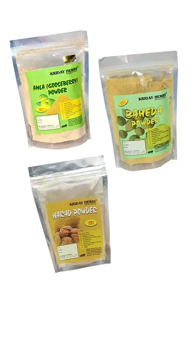 KRIDAY HERBS Pure  Natural, Herbal Powders for Hair Care, Amla Powder 100gm, Harad Powder 100gm and Baheda Powder 100 gm