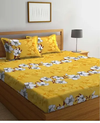 Printed Polycotton Double Bedsheet with 2 Pillow Cover