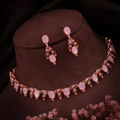 VISAMART JEWEL Brass Gold-plated Pink Jewellery Set (Pack of 2) (0-SoudhiSet-BabyPink)