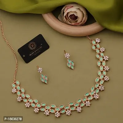 Stylish Rose Gold Necklace With 1 Pair Of Earrings For Women And Girls