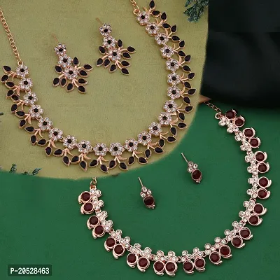 Stylish  Brass American Diamond Jewellery Set For Women Pack Of 2-thumb0