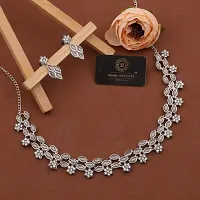 Stylish Silver Necklace With 1 Pair Of Earrings For Women And Girls-thumb2