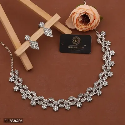 Stylish Silver Necklace With 1 Pair Of Earrings For Women And Girls-thumb3