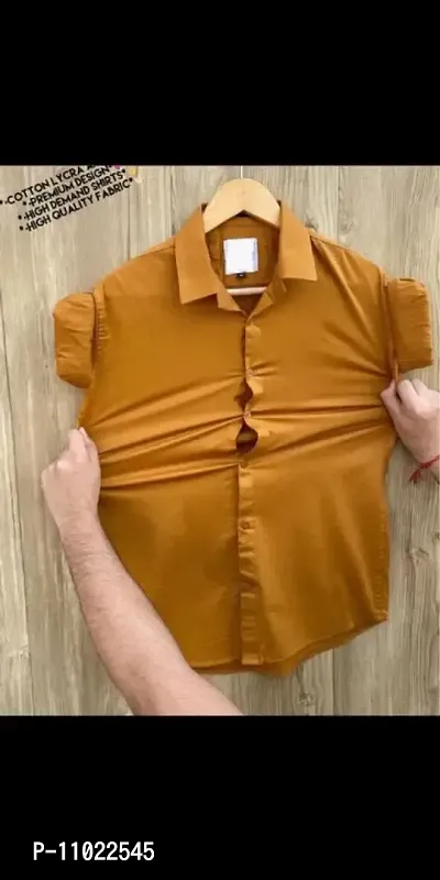 Stylish Lycra Mustard Solid Long Sleeves Casual Shirt For Men-thumb0