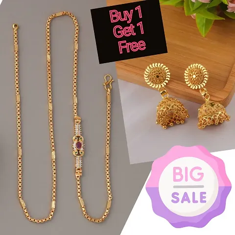 Gold Plated Brass American Diamond Necklace And Jhumka Sets