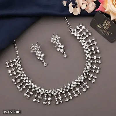 Stylish White Alloy American Diamond Jewellery Set For Women