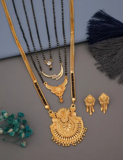 Combo Of 4 Gold Plated American Diamond Mangalsutra Sets