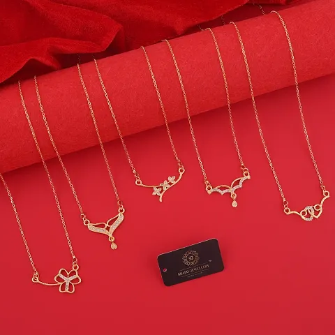 Pack Of 5 Fancy Designer Brass American Diamond Gold Plated Necklaces For Women