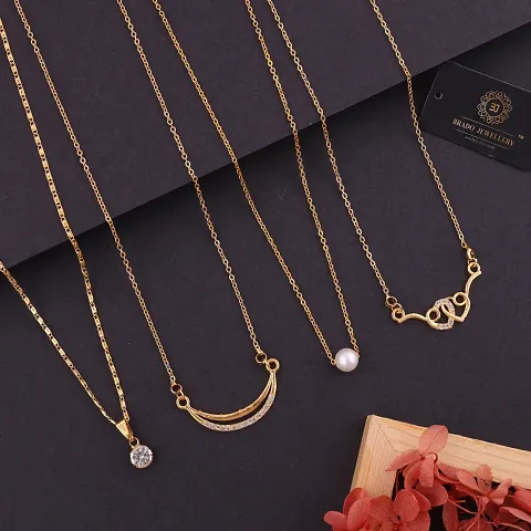 Pack Of 4 Designer Brass American Diamond Gold Plated Necklaces For Women