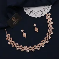 Stylish Rose Gold Necklace With 1 Pair Of Earrings For Women And Girls-thumb2