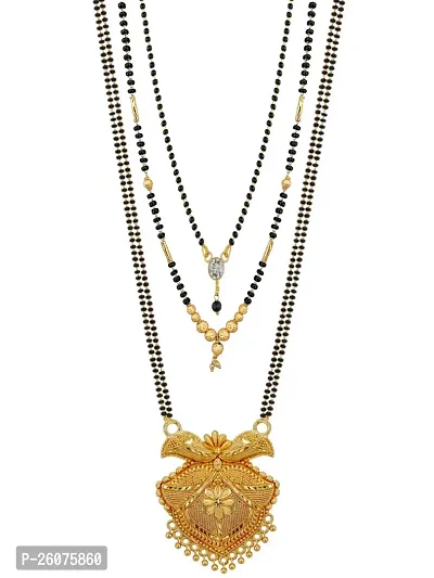 Stylish Golden Alloy Oxidised Beads Mangalsutra Set of 3
