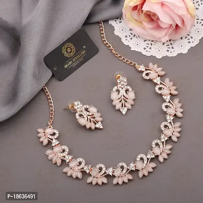 Stylish Rose Gold Plated Brass Jewellery Set For Women-thumb2