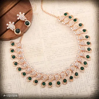 Stylish Green Alloy American Diamond Jewellery Set For Women