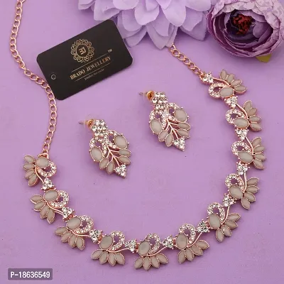 Stylish Rose Gold Plated Brass Jewellery Set For Women-thumb0