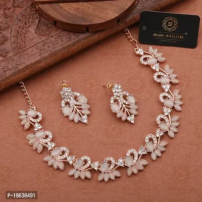 Stylish Rose Gold Plated Brass Jewellery Set For Women