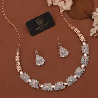 Stylish Rose Gold Necklace Jewellery Set With Earrings For Women And Girls-thumb2