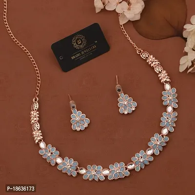 Stylish Rose Gold Necklace Jewellery Set With Earrings For Women And Girls-thumb3