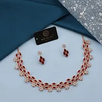 Stylish Rose Gold Necklace With 1 Pair Of Earrings For Women And Girls-thumb1