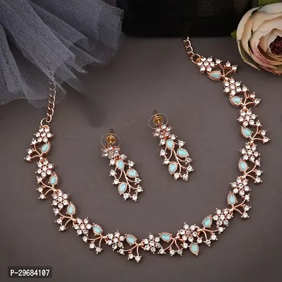 Trendy Rosegold Plated Choker Set With Matching Pair Of Earrings For Women And Girls.-thumb0