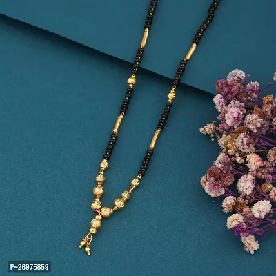 Stylish Golden Alloy Oxidised Beads Mangalsutra Set of 3-thumb2