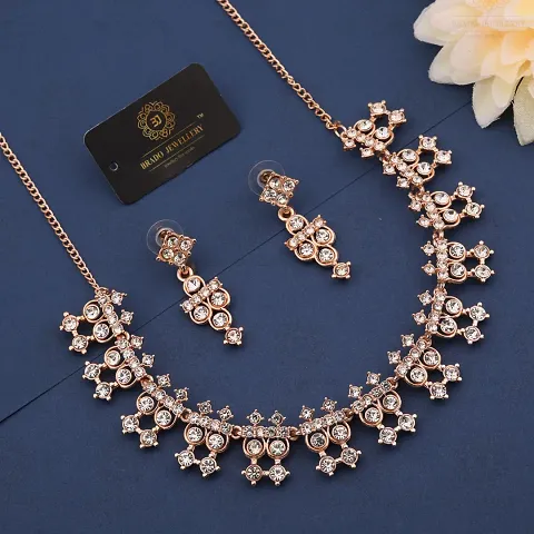 Pack of 1 Plated American Diamond and Heavy Polished Diamond Choker Necklace set with 1 Pair of Earrings Jewellery Set