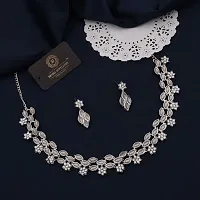 Stylish Silver Necklace With 1 Pair Of Earrings For Women And Girls-thumb1