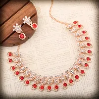 Stylish Red Alloy American Diamond Jewellery Set For Women-thumb1