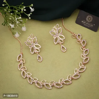 Stylish Gold Plated Rose Gold Brass Jewellery Set For Women-thumb2