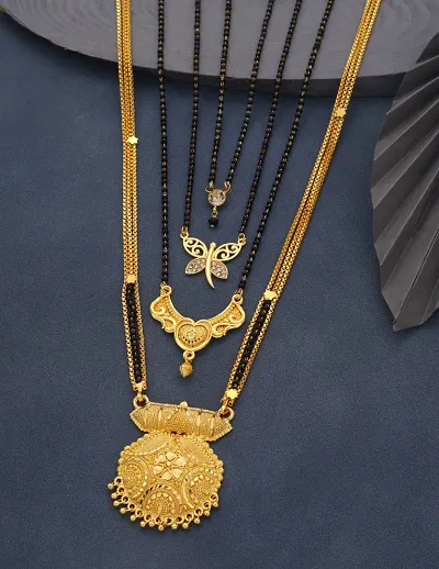 Combo Of 4 Gold Plated Alloy American Diamond Mangalsutras