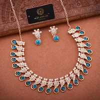 Stylish Blue Alloy American Diamond Jewellery Set For Women-thumb1