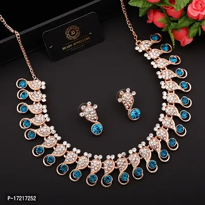 Stylish Blue Alloy American Diamond Jewellery Set For Women-thumb0