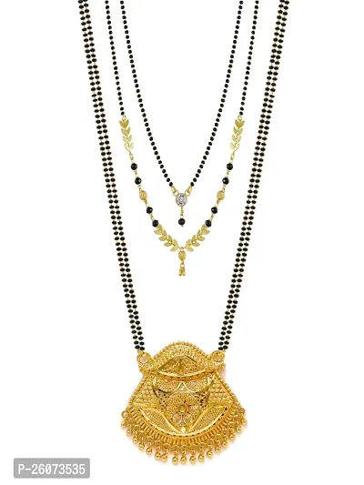 Stylish Golden Alloy Oxidised Beads Mangalsutra Set of 3-thumb0