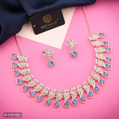 Stylish Blue Alloy American Diamond Jewellery Set For Women-thumb3