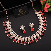 Stylish Red Alloy American Diamond Jewellery Set For Women-thumb2