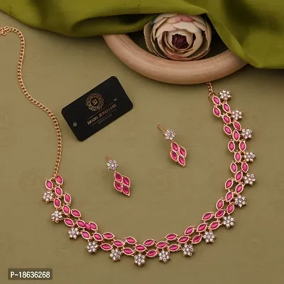 Stylish Rose Gold Necklace With 1 Pair Of Earrings For Women And Girls