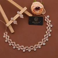 Stylish Rose Gold Necklace With 1 Pair Of Earrings For Women And Girls-thumb3