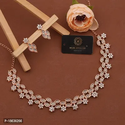 Stylish Rose Gold Necklace With 1 Pair Of Earrings For Women And Girls-thumb4