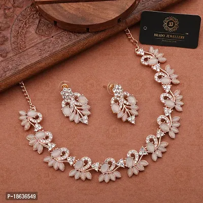 Stylish Rose Gold Plated Brass Jewellery Set For Women-thumb2