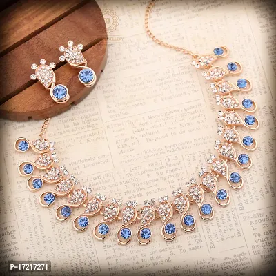 Stylish Blue Alloy American Diamond Jewellery Set For Women