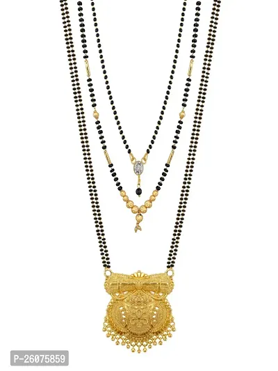 Stylish Golden Alloy Oxidised Beads Mangalsutra Set of 3-thumb0
