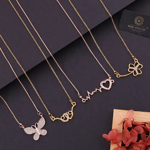 Pack Of 4 Fancy Designer Brass American Diamond Gold Plated Necklaces For Women
