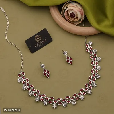 Stylish Silver Necklace With 1 Pair Of Earrings For Women And Girls-thumb4