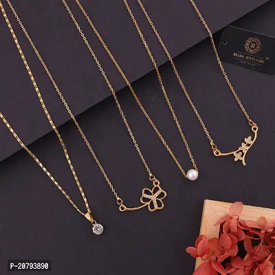 Stylish Fancy Designer Brass American Diamond Gold Plated Necklaces For Women Pack Of 4-thumb0