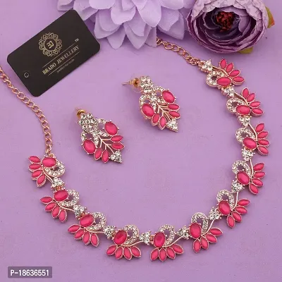 Stylish Rose Gold Plated Brass Jewellery Set For Women