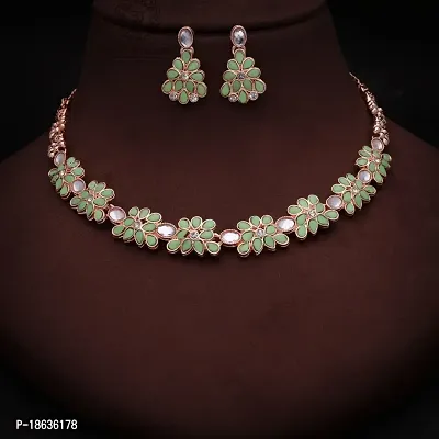 Stylish Rose Gold Necklace Jewellery Set With Earrings For Women And Girls