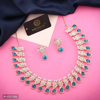 Stylish Blue Alloy American Diamond Jewellery Set For Women-thumb3