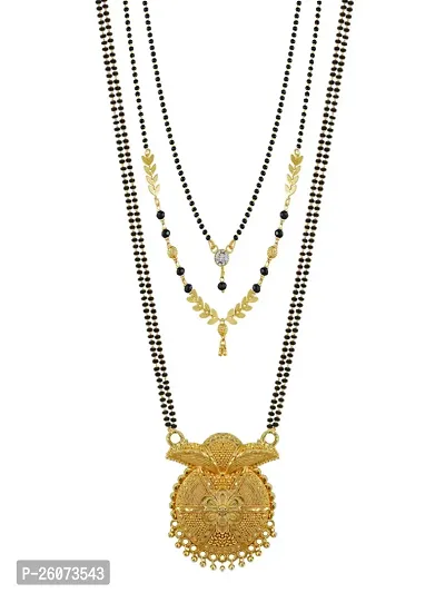 Stylish Golden Alloy Oxidised Beads Mangalsutra Set of 3
